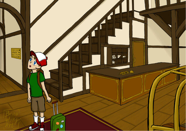 hotel/inn background with foreground objects and color