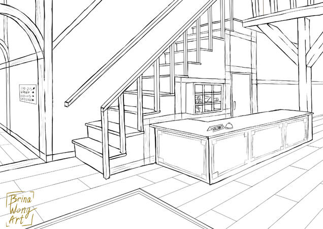 hotel/inn background lineart no foreground objects
